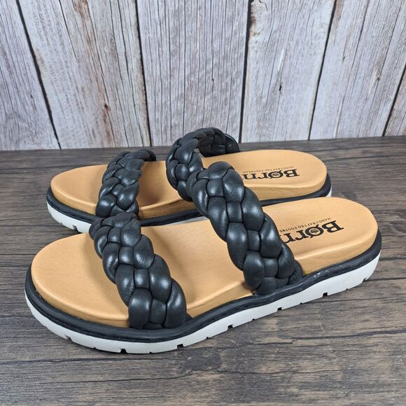Born Shoes - Born Freesia Leather Braid Elevated Women's Sz 7 M Sandals Black (VGC)